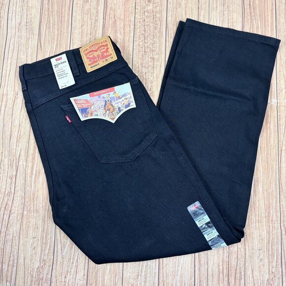 Levis Mens Western Fit Stretch Straight Leg Jeans W38 L32 Black - Picture 1 of 13